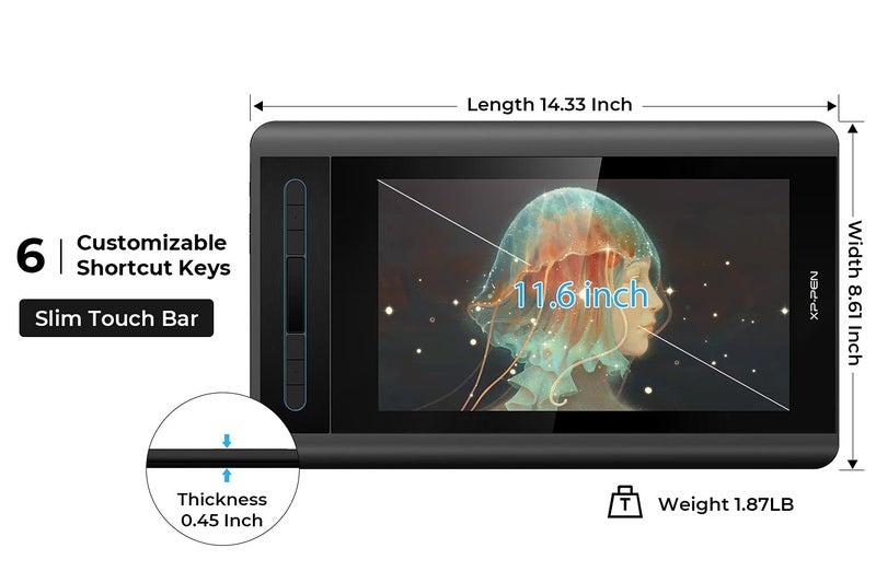 XP-PEN Artist12 11.6 Inch FHD Drawing Monitor Pen Display Graphic Monitor with PN06 Battery-Free Multi-Function Pen Holder and Glove 8192 Pressure Sensitivity - Image 3